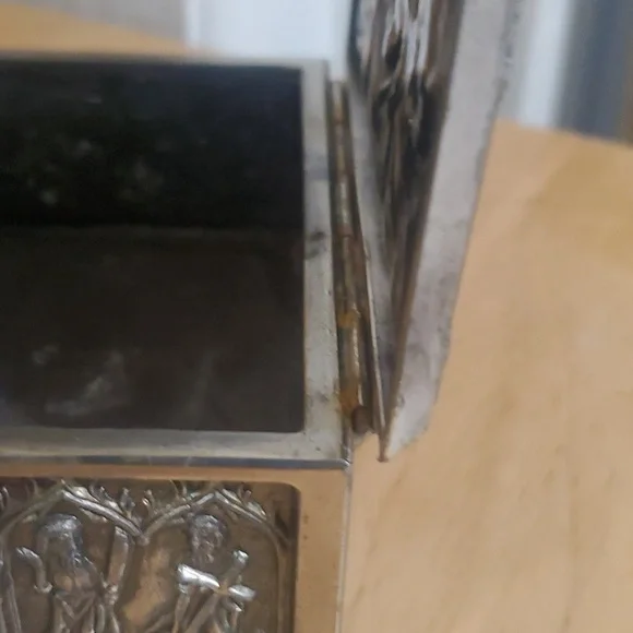 Gothic Revival Bronze Jewelry Box with Biblical Scenes in Church Window Panels